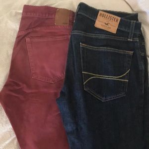 Skinny jeans (x2). Gap and hollister. Red & blue.
